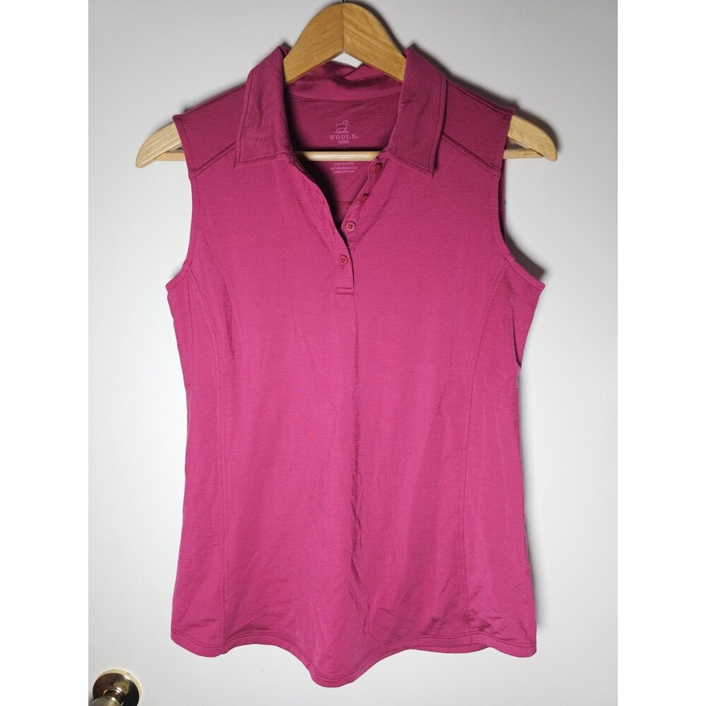 WoolX Womens Size Small Rosie Pink Sleeveless Merino Wool Knit Polo Tank Top